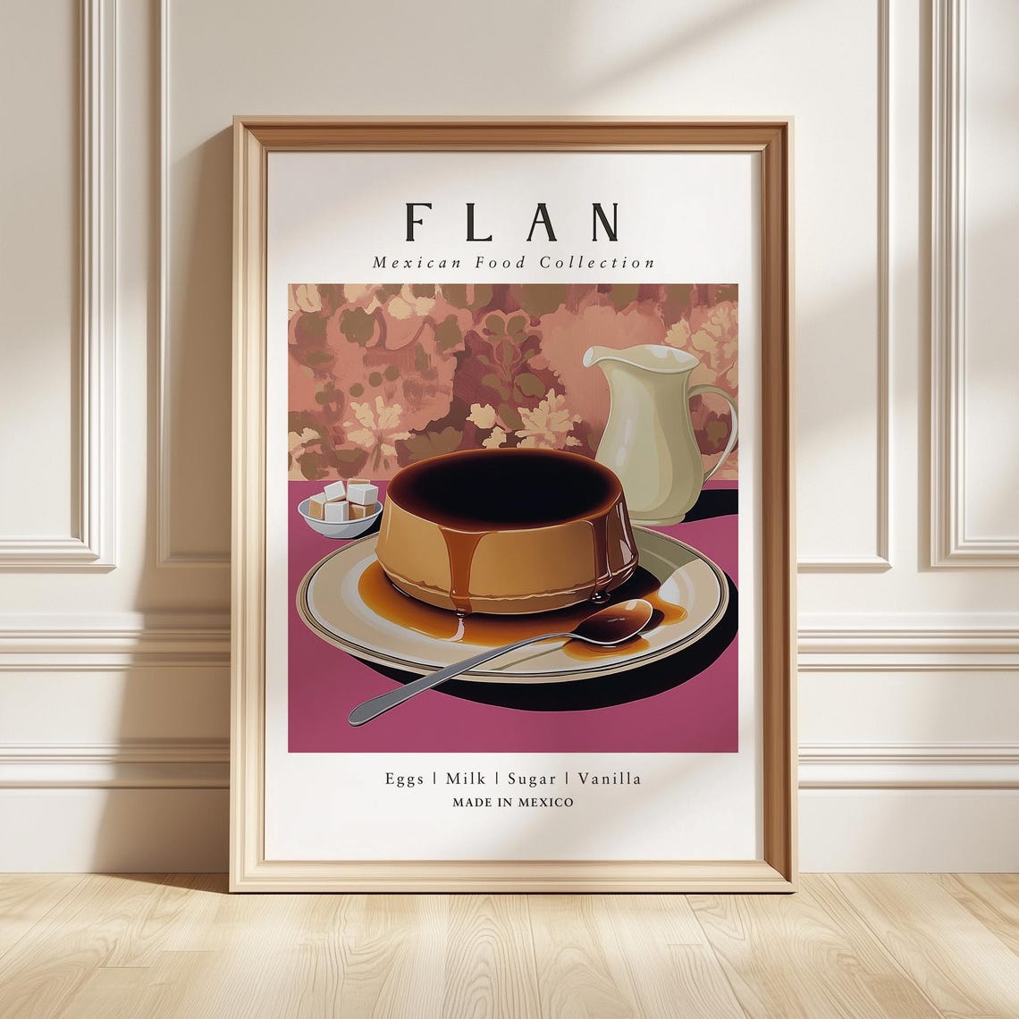 Flan Art Print Spanish Dessert Poster Kitchen Wall Decor Foodie Gift
