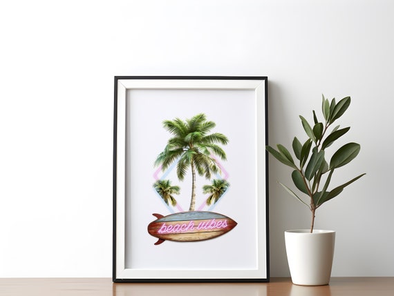 Tropical Beach Wall Art Print Ocean Decor Neon