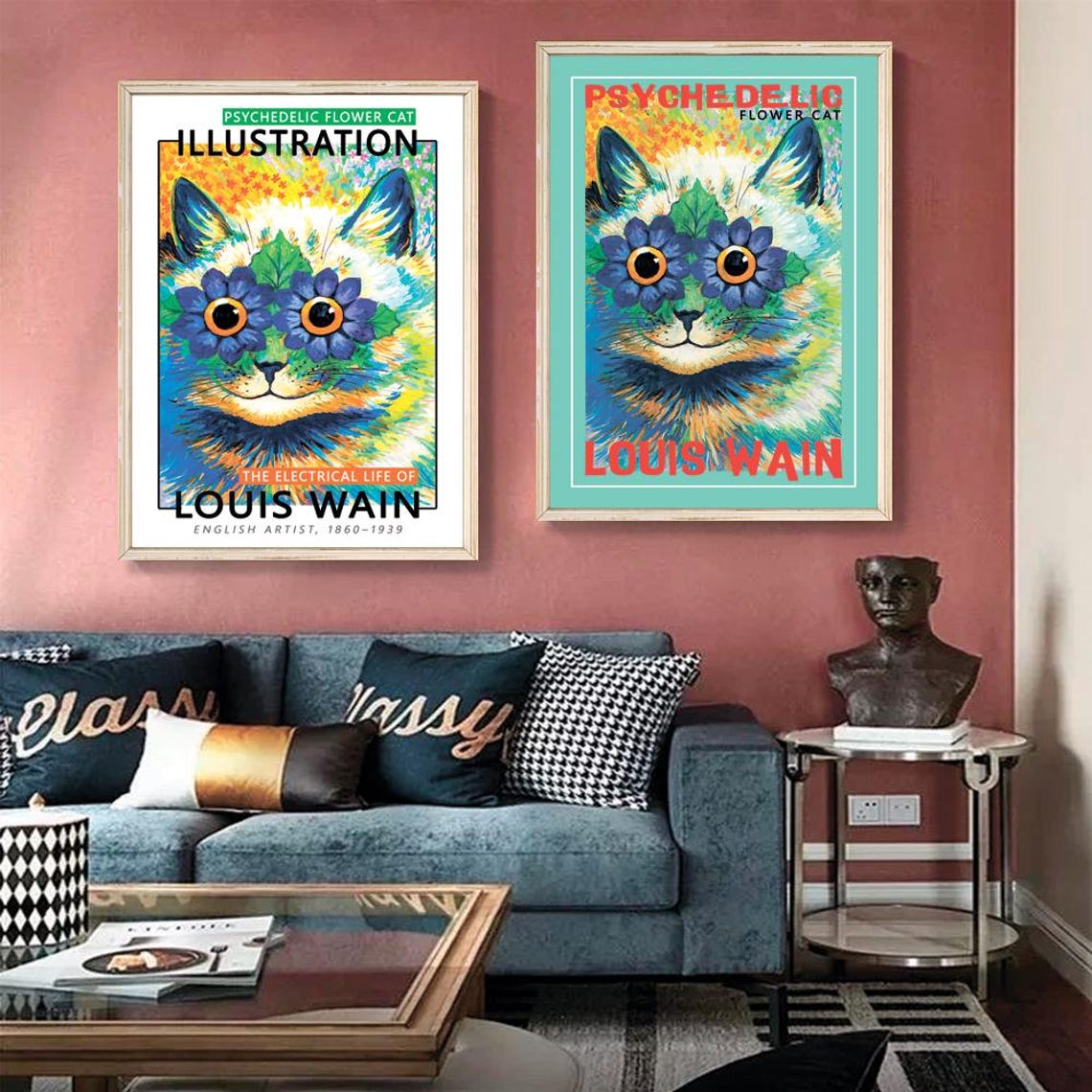 Louis Wain Psychedelic Flower Cat Illustration Vintage Art Poster - Image 2