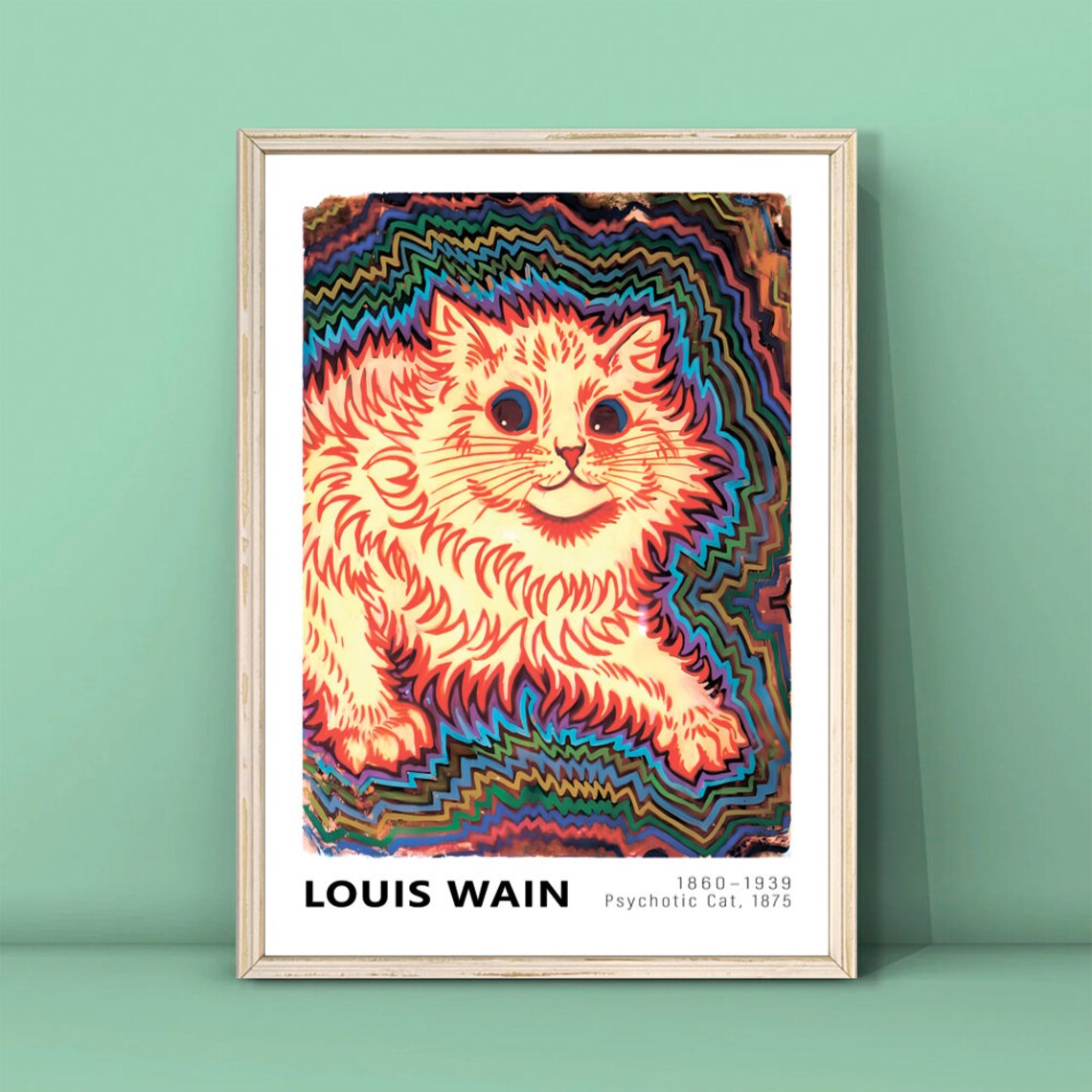 Louis Wain Psychotic Cat Art Print, Illustration Poster