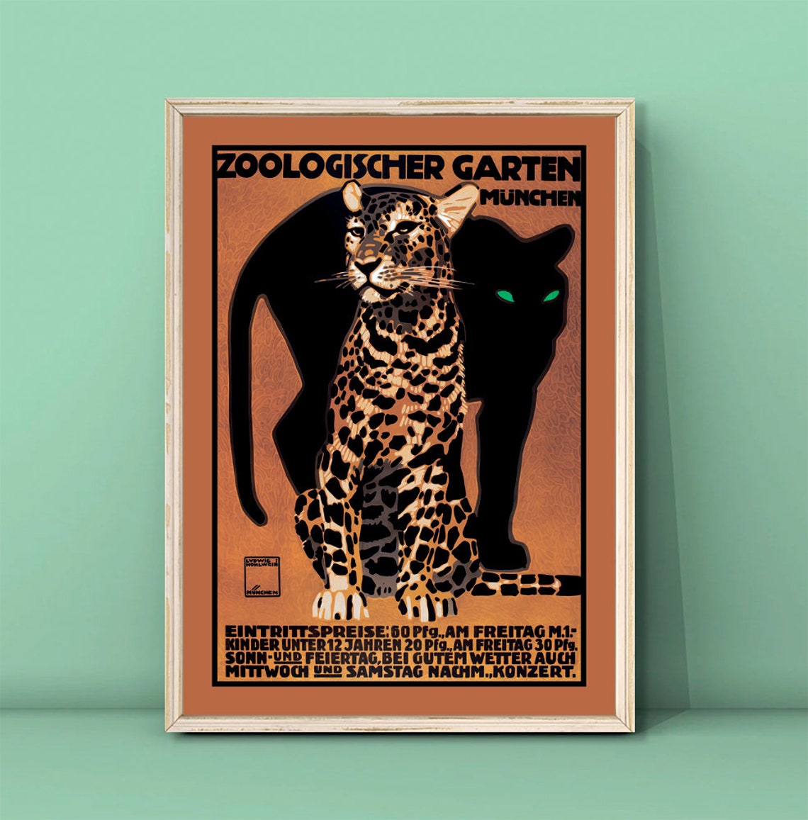 Zoologischer Garten München 1912 Hohlwein Leopard Vintage Poster