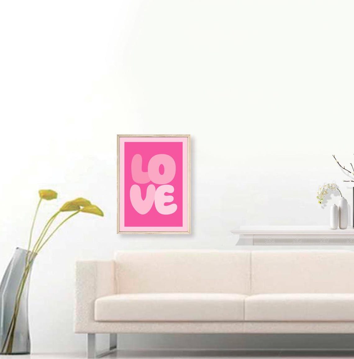 Love Bubble Letters Hot Pink Preppy Aesthetic Retro Quote Poster - Image 3