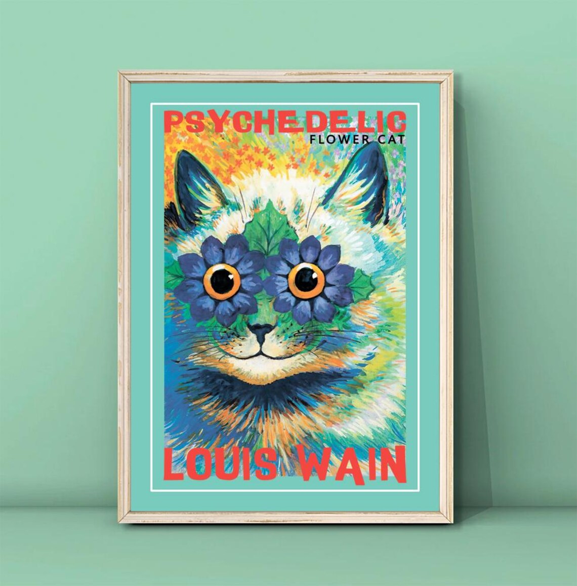 Louis Wain Psychedelic Flower Cat Illustration Vintage Art Poster - Image 3