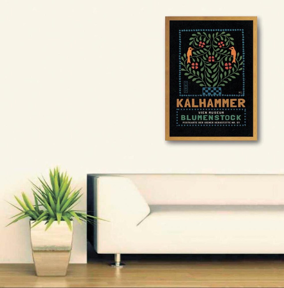 Gustav Kalhammer 1907 Blumenstock Birds Flower Bush Vienna Poster - Image 3