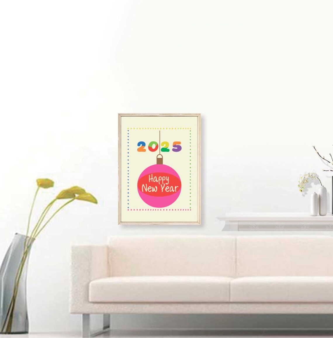 Happy New Year 2025 Pink Bauble Ornament Festive Holiday Print - Image 3