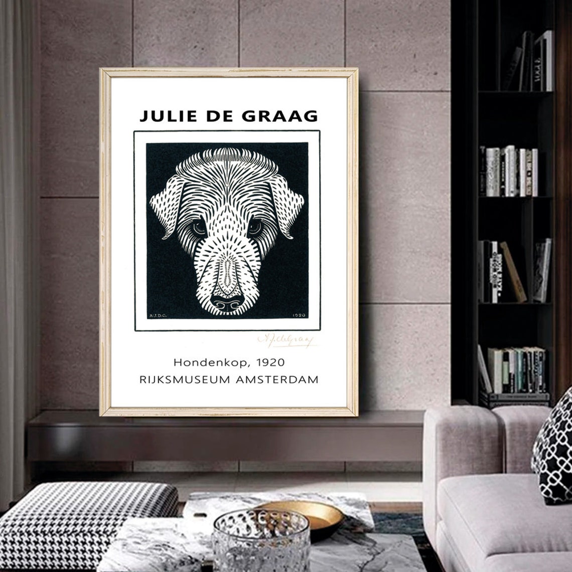 Julie de Graag Hondenkop 1920 Woodcut Dog Head Rijksmuseum Poster - Image 2