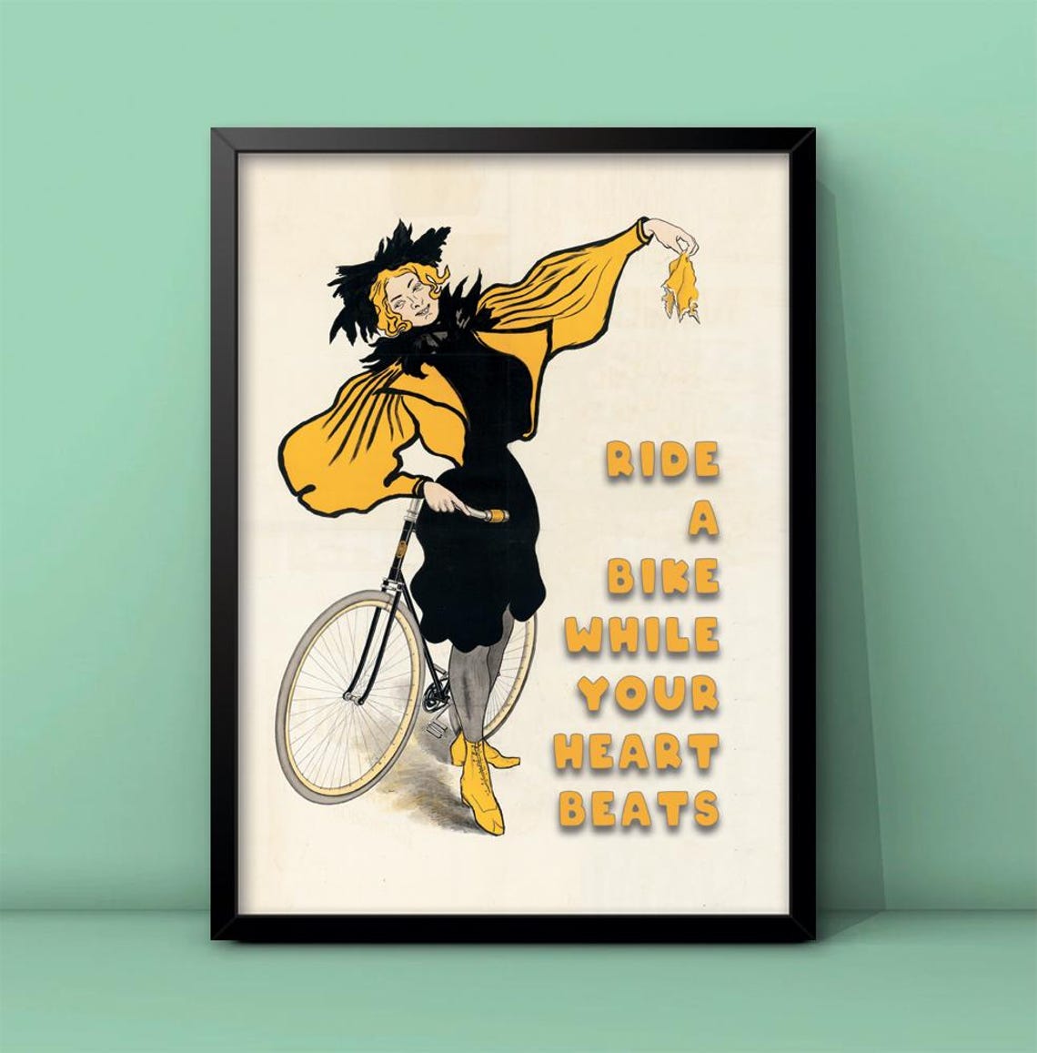 Ride A Bike Print Cool Quote Poster Bicycle And Woman Print Woman On Bicycle Print Bike Print Cyclist Gift