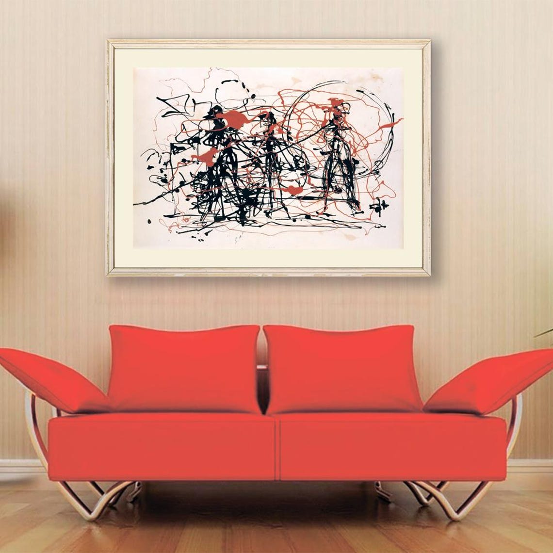 Jackson Pollock Style Red Black Scribble Abstract Art Poster