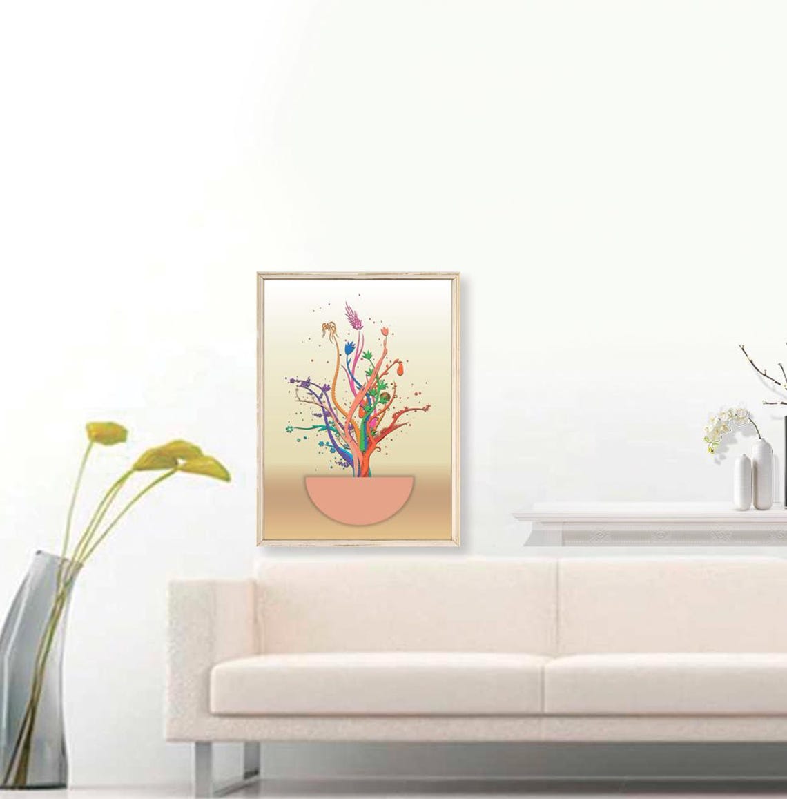 Boho Rainbow Floral Tree Half Circle Pot Botanical Modern Art Poster - Image 3