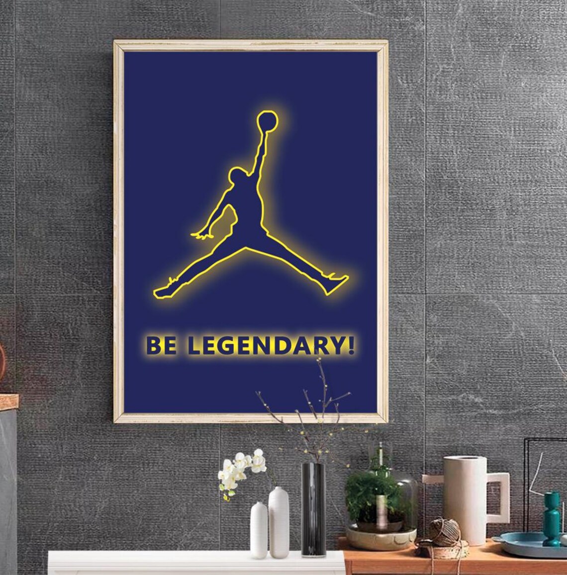 Be Legendary Neon Basketball Player Dunk Kids Room Sports Decor Poster - Image 2
