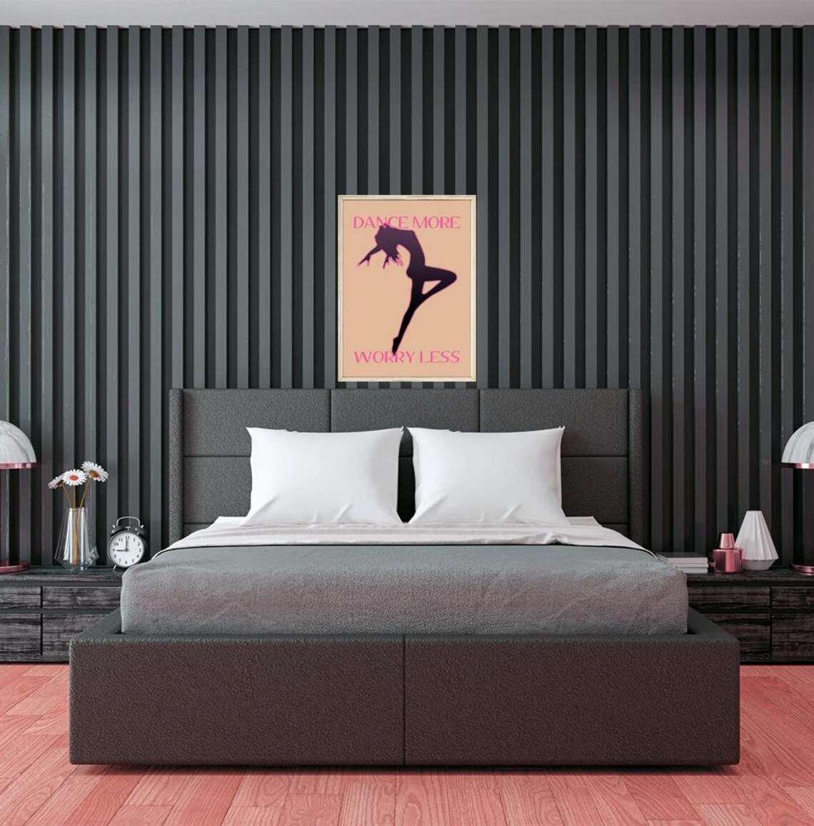Dance More Worry Less Pink Dancer Silhouette Quote Poster Modern Home Decor - Image 3