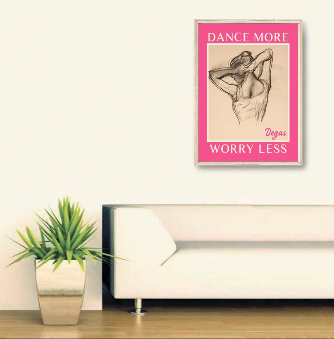 Edgar Degas Dancer Sketch Pink Dance More Worry Less Quote Poster - Image 2