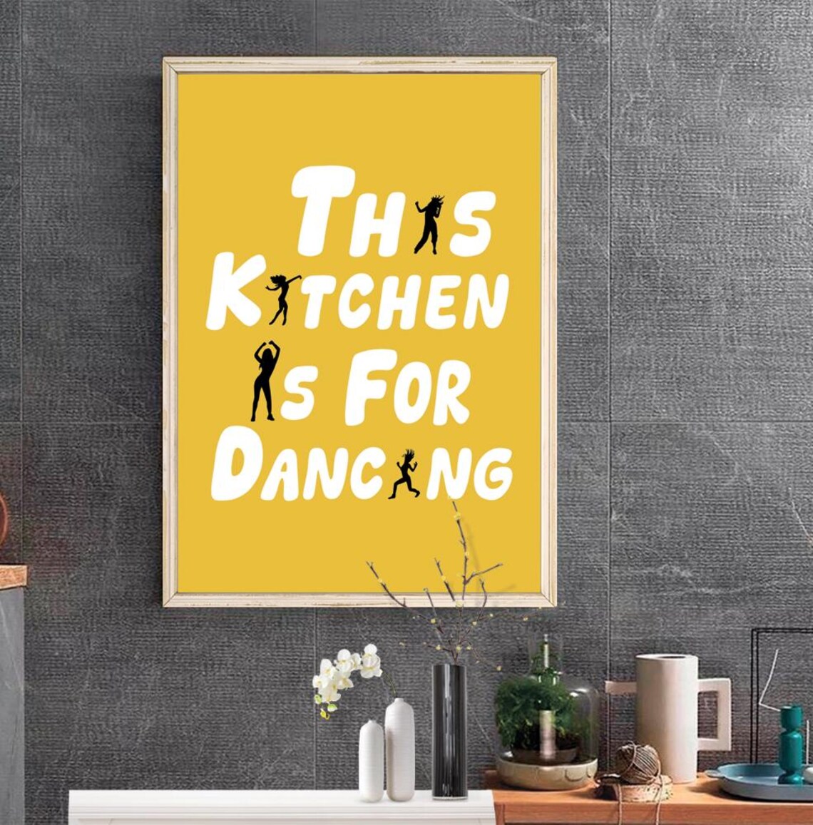 Aesthetic Kitchen Decor Cute Dance Art Yellow Kitchen Wall Art Minimalist Heart Print Trendy Kitchen Poster - Image 2