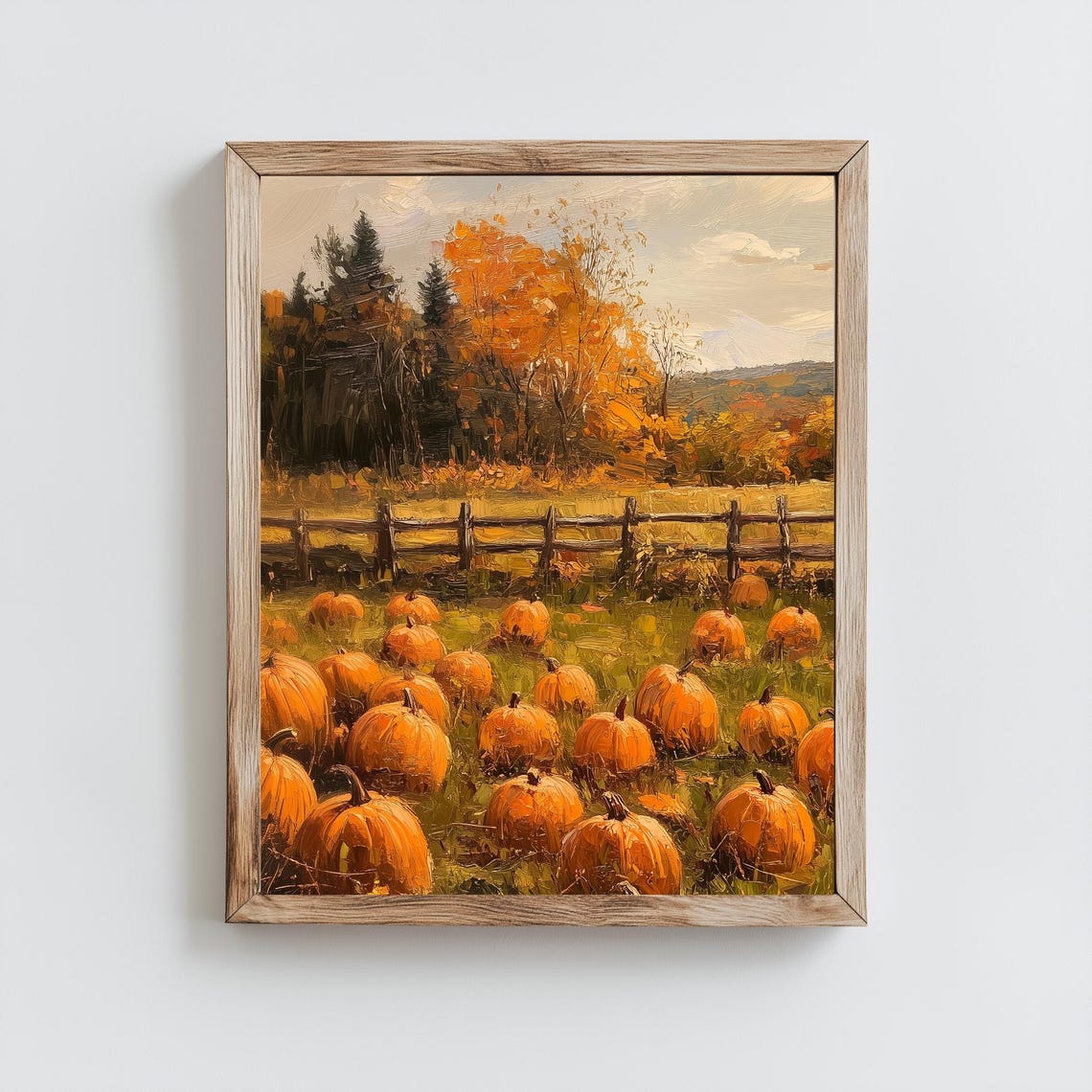 Autumn Pumpkin Patch Field Rustic Harvest Oil Painting Poster