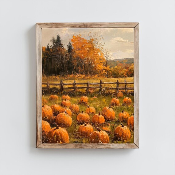 Autumn Pumpkin Patch Field Rustic Harvest Oil Painting Poster