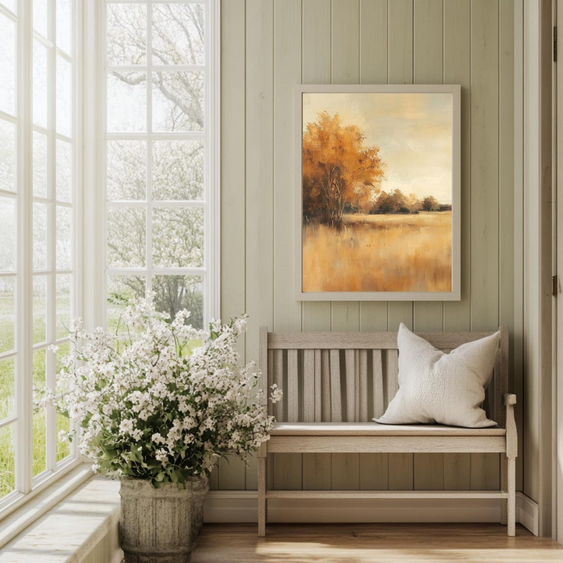 Golden Autumn Trees Field Hazy Vintage Fall Landscape Painting Poster - Image 2
