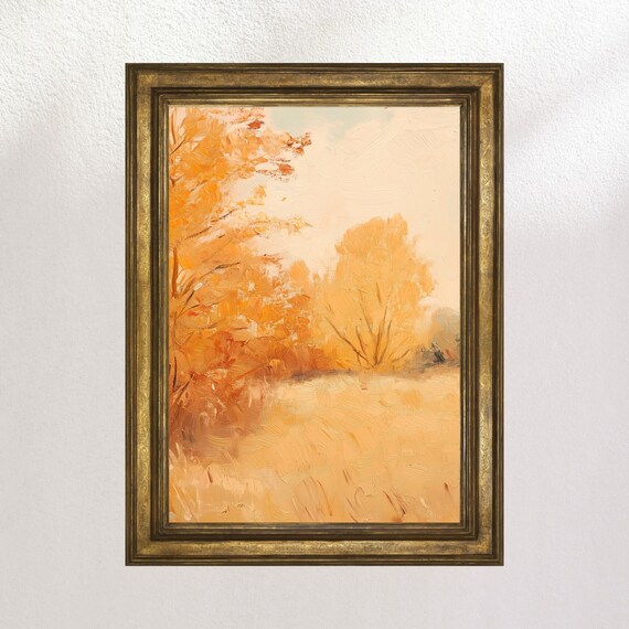 Peachy Fall Trees Golden Field Impressionist Autumn Landscape Poster