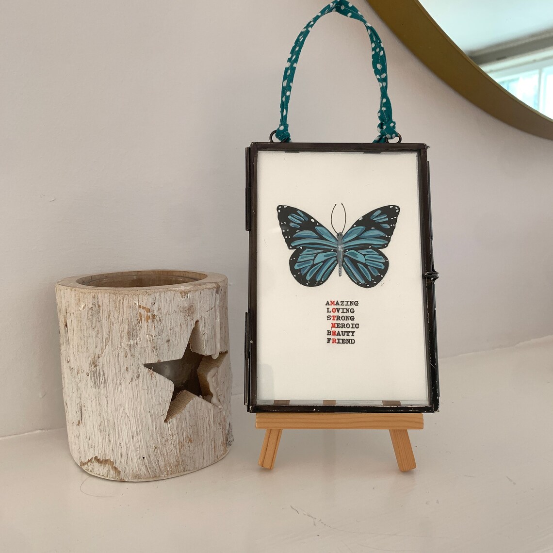 Blue Butterfly Words of Encouragement Amazing Loving Strong Art Print - Image 2