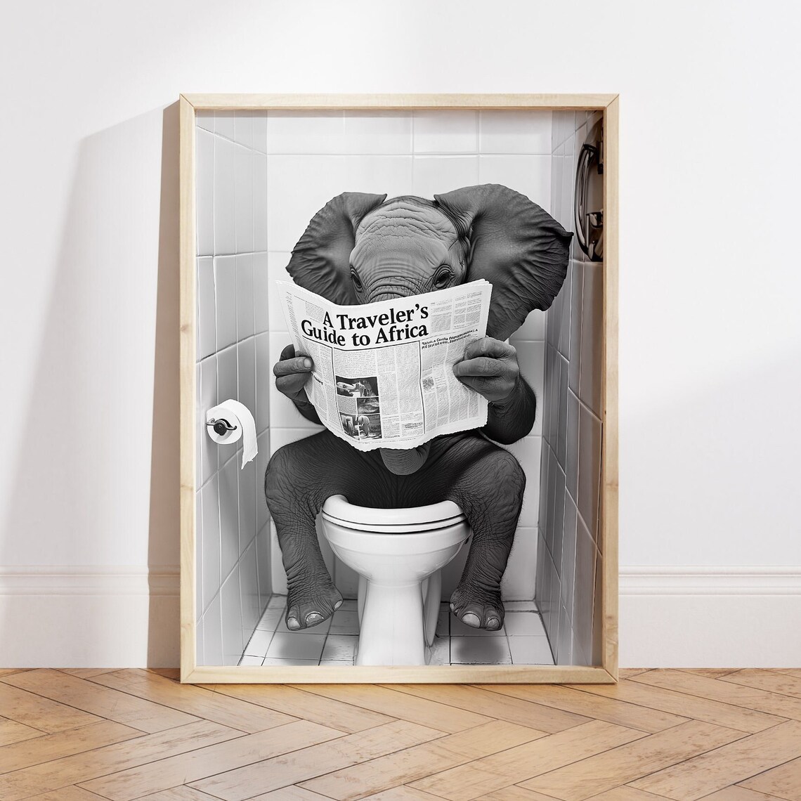 Elephant on the Toilet Reading Newspaper Poster
