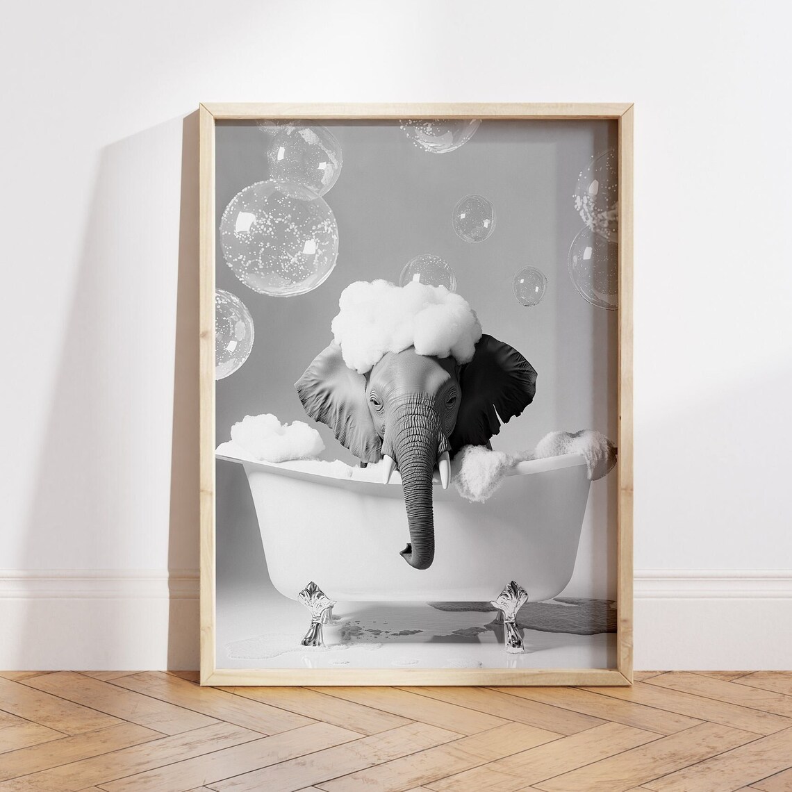 Cute Elephant In A Tub Bathroom Funny Art Print