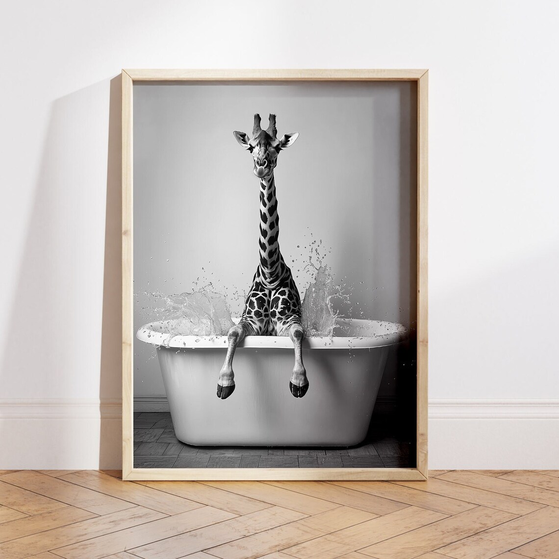 Cute Giraffe In A Tub Bathroom Funny Poster