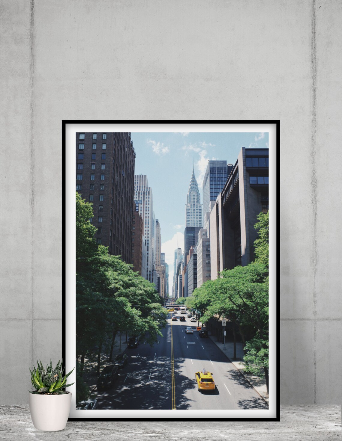 New York City Street Photography Chrysler Building Yellow Cab Poster