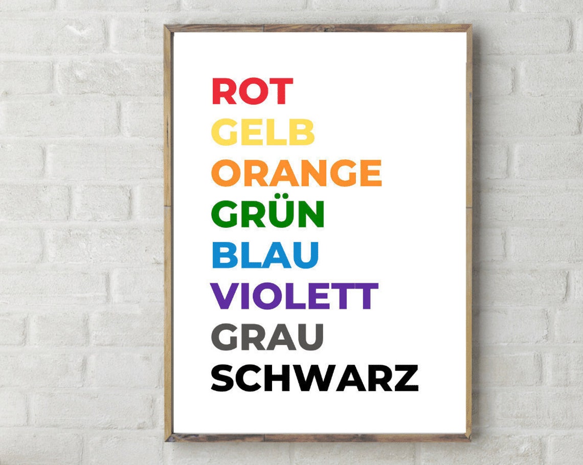 Colors In German Educational Print Rot Gelb Orange Grun Blau Poster