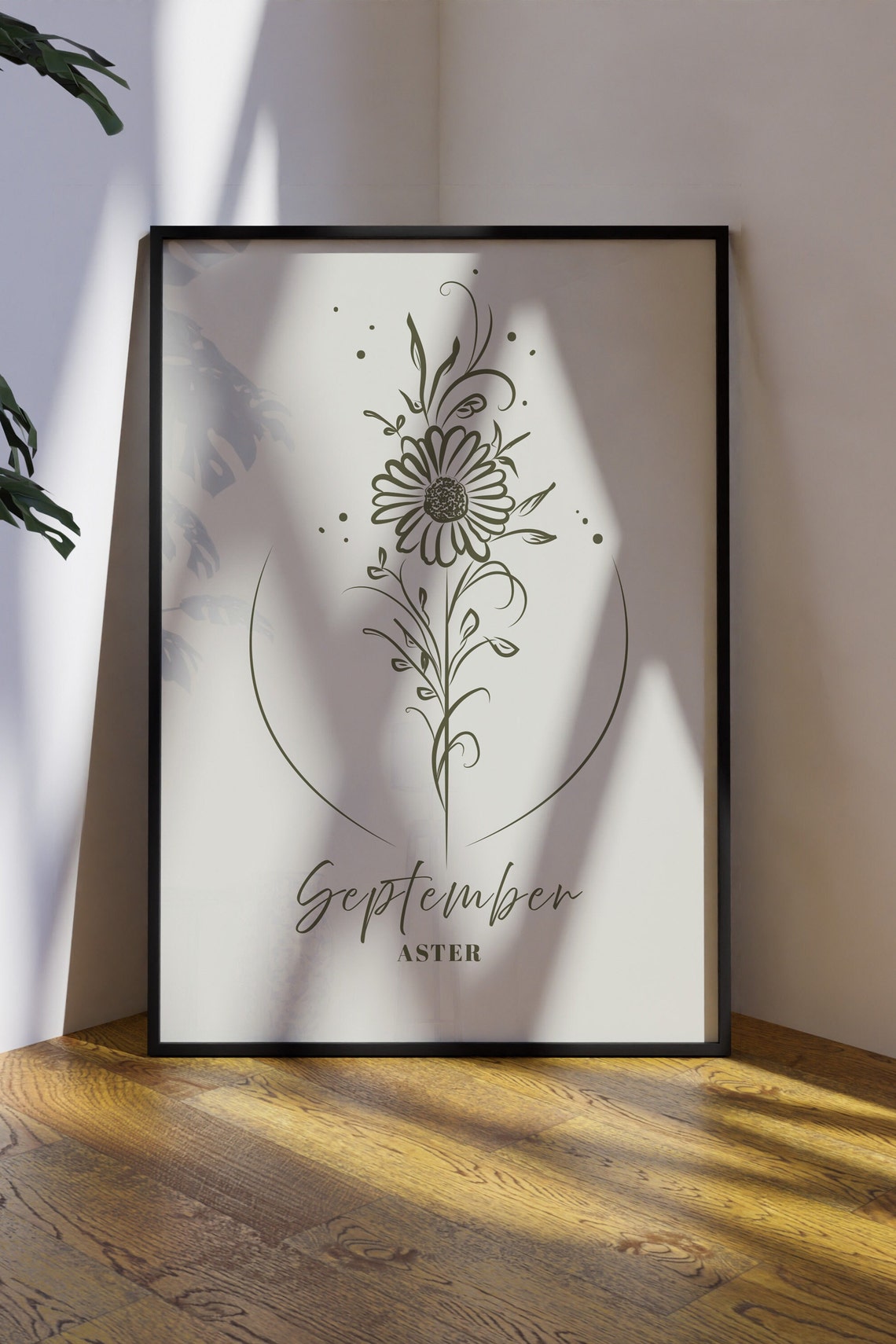 September Birth Flower Aster Minimalist Botanical Line Art Poster - Image 2