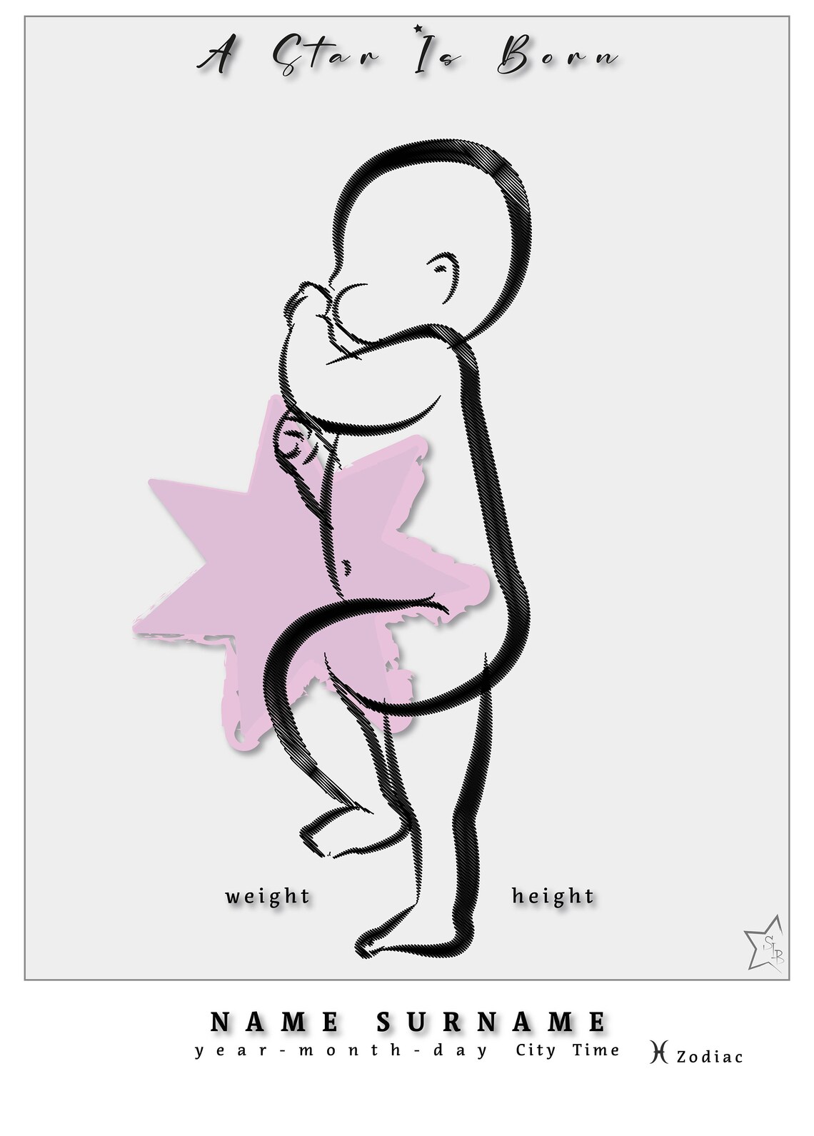 A Star Is Born Personalised Baby Girl Birth Details Pink Star Poster - Image 2