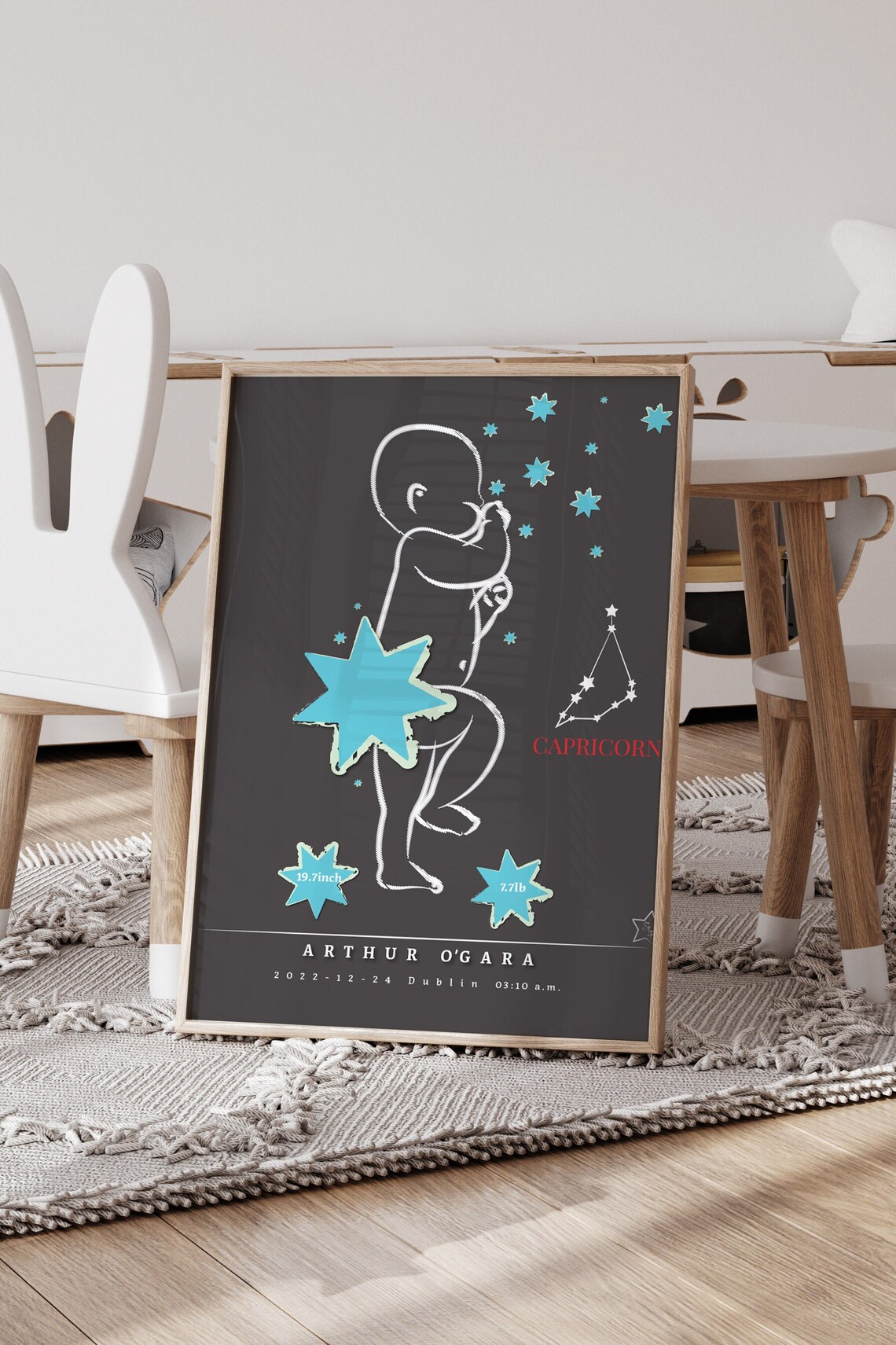 Personalised Newborn Birth Stats Dark Starry Night Nursery Poster - Image 3