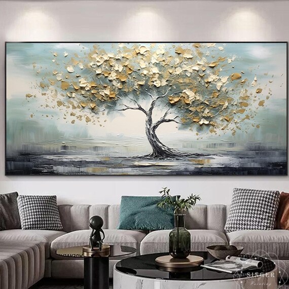 3d Textured Original Acrylic Painting On Abstract Painting Framed Wall Art Gold Tree Painting For Gifts Wabi Sabi Style Wall Decor