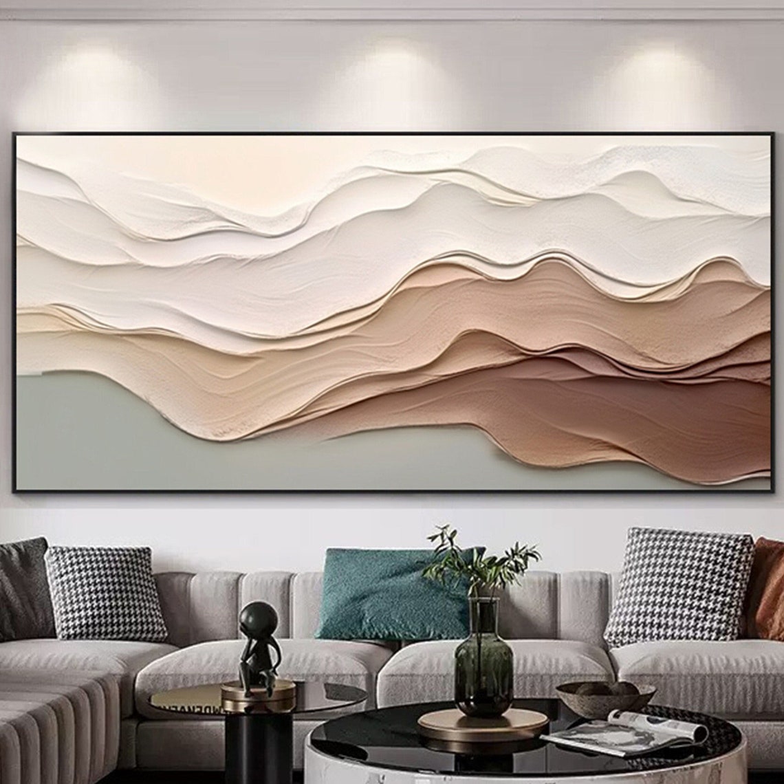 Flowing Wave Layers Abstract 3D Textured Cream Caramel Panoramic Print