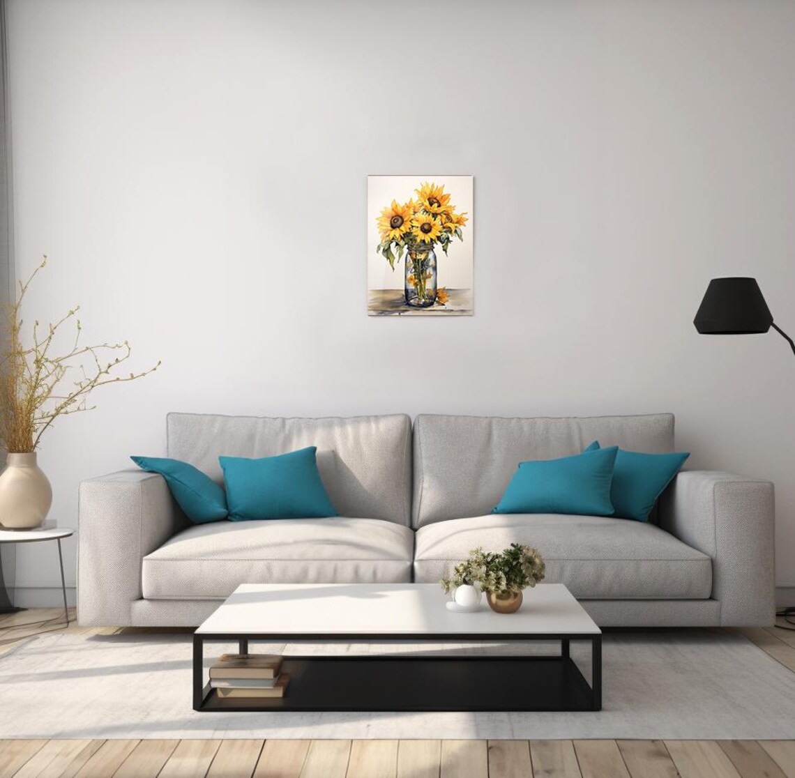 Sunflowers Mason Jar Bouquet Watercolor Farmhouse Floral Wall Poster - Image 2