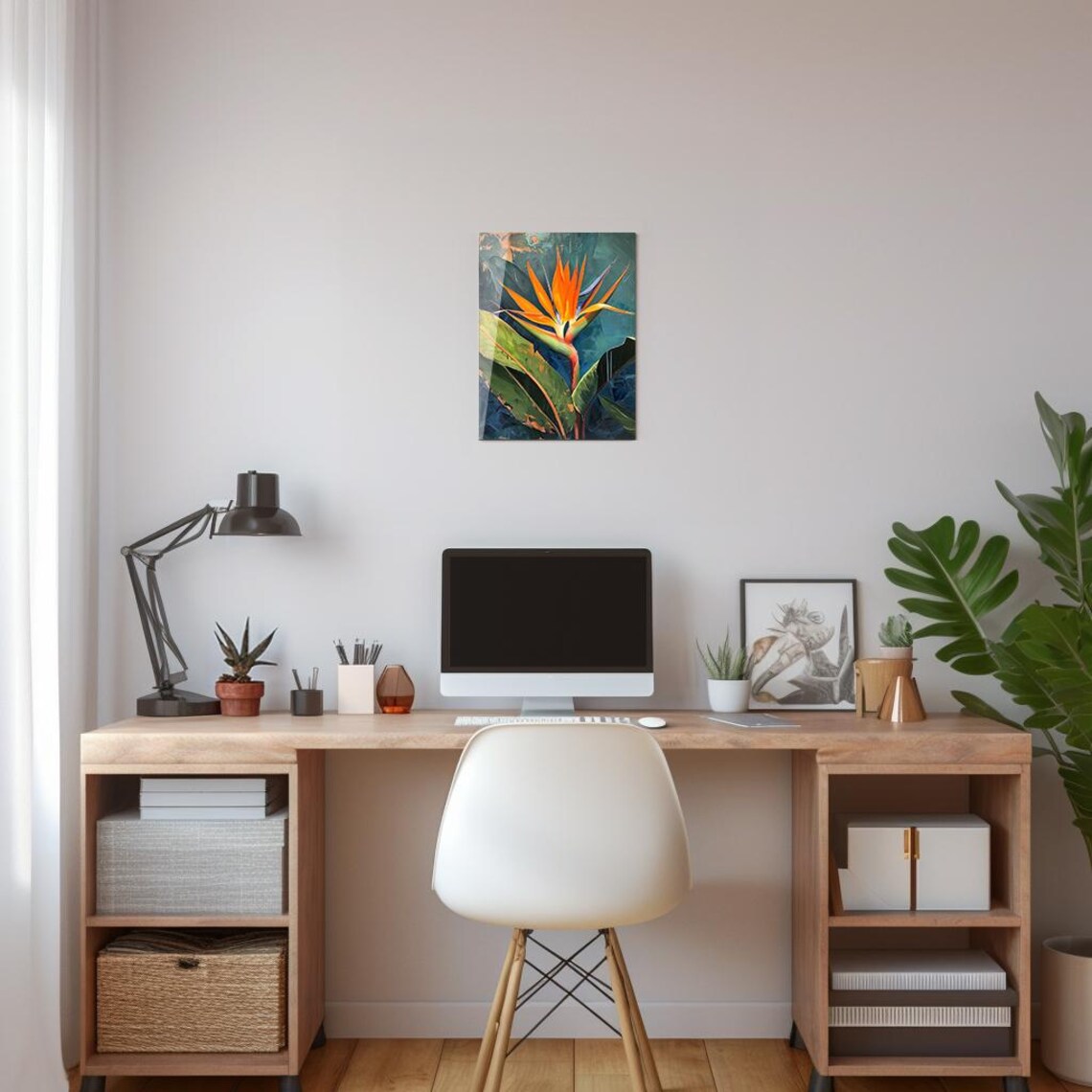 Bird Of Paradise Flower Bold Oil Painting Tropical Floral Wall Poster - Image 2