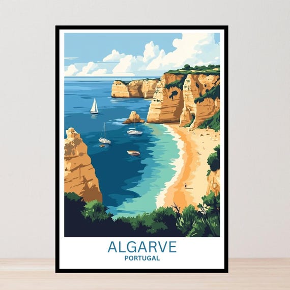 Algarve Travel Poster, Portugal Coastal Art Print