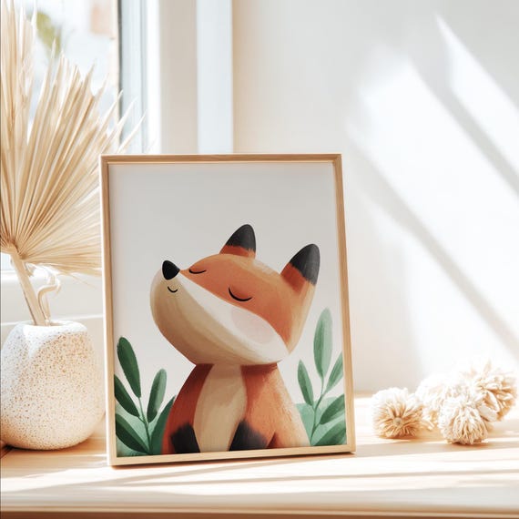 Gouachestyle Fox Poster By Tendre Imaginaire Soft And Plantbased Wall Illustration