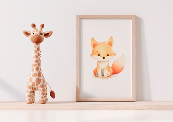 Watercolor Fox Illustration Baby Room Wall Decoration Hanging Art