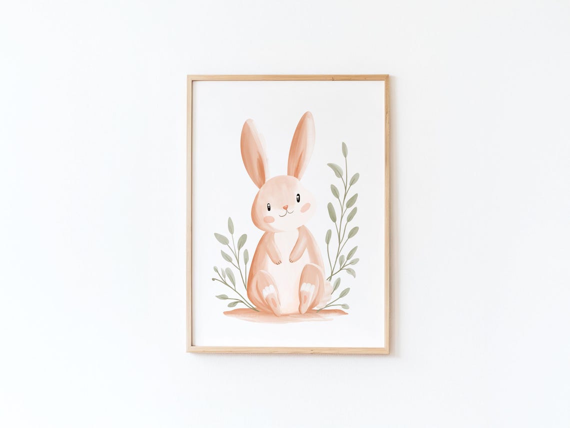 Rabbit Poster For Babys Room By Tendre Imaginaire Childrens Wall Decoration Soft Animal Children