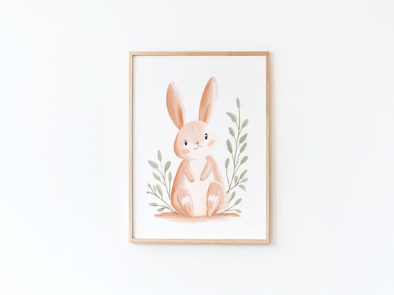 Rabbit Poster For Babys Room By Tendre Imaginaire Childrens Wall Decoration Soft Animal Children