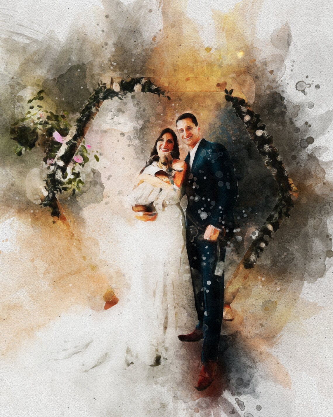 Personalized Wedding Couple Portrait, Watercolor Art Print - Image 2