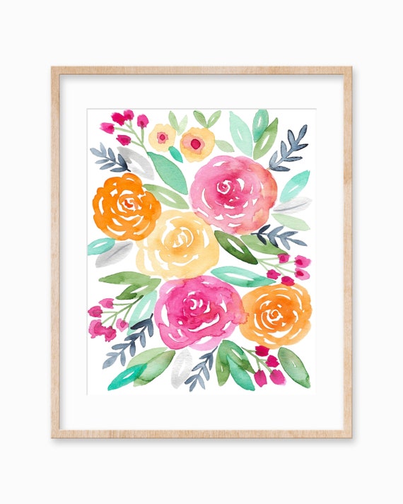 Watercolor Floral Painting, Girls Room Nursery