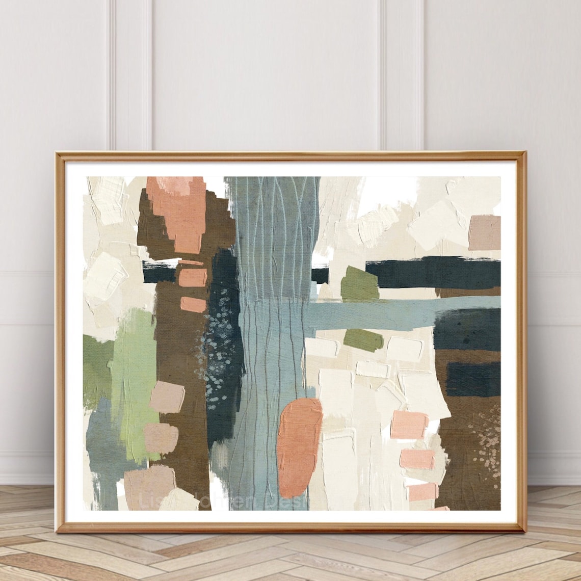 Neutral Blue Green Abstract, Modern Contemporary Painting