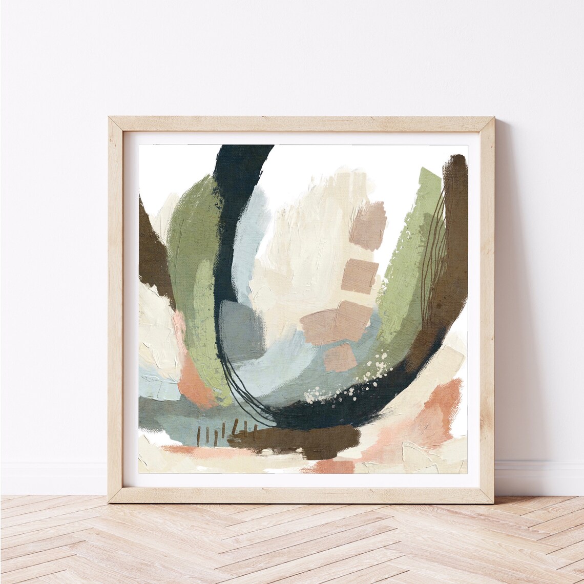 Neutral Blue Green Abstract Art Print, Boho Modern Painting