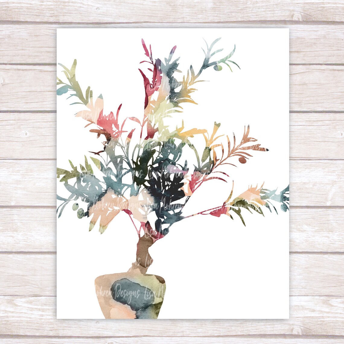 Neutral Floral Plant Art Print, Botanical Abstract
