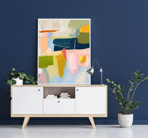 Colorful Pastel Abstract Blocks Cheerful Modern Painting Poster