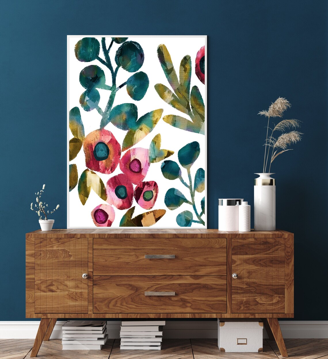 Abstract Floral Botanical Painting, Vibrant Hues