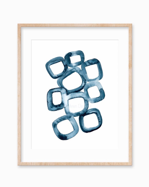Navy Watercolor Abstract, Minimalist Geometric Art