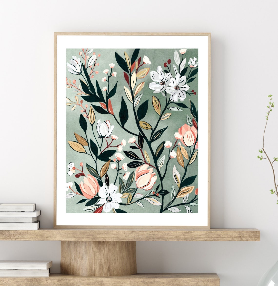 Sage Floral Abstract Botanical Illustration, Modern