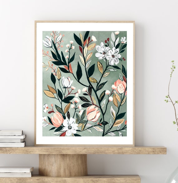 Sage Floral Abstract Botanical Illustration, Modern