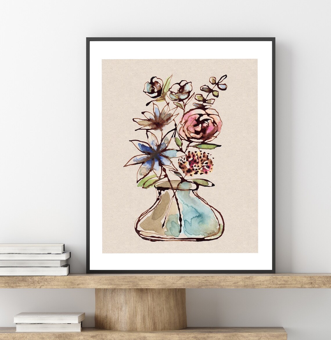 Neutral Floral Botanical Abstract, Boho Watercolor